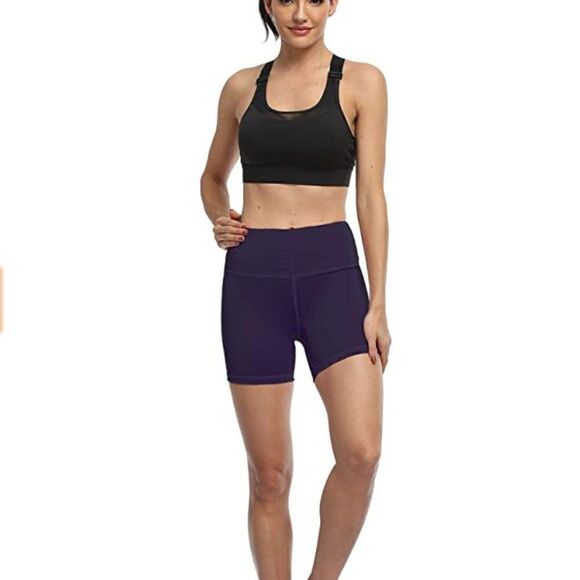 𝅺Women’s High Waist Workout Shorts purple L - Picture 5 of 5